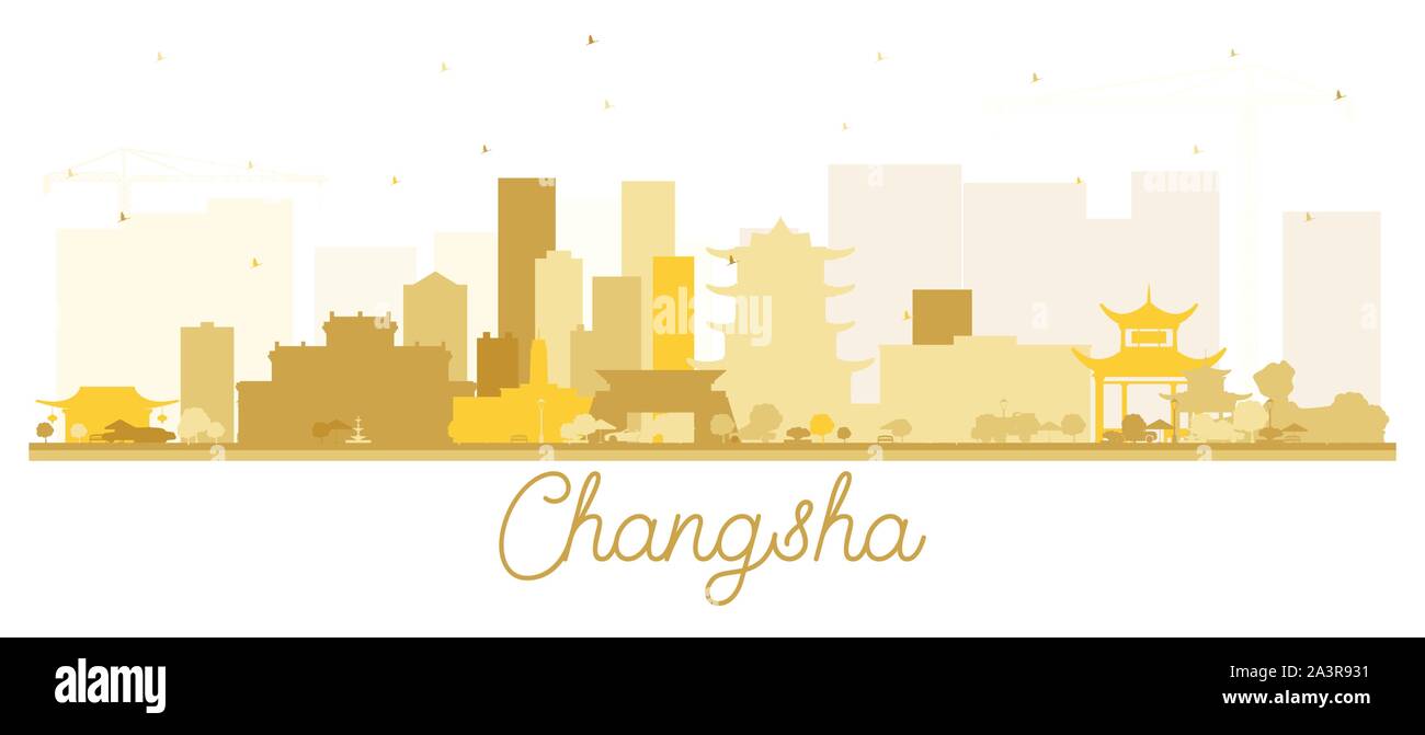 Changsha in China Skyline der Stadt Silhouette mit goldenen Gebäude isoliert auf Weiss. Vector Illustration. Stock Vektor
