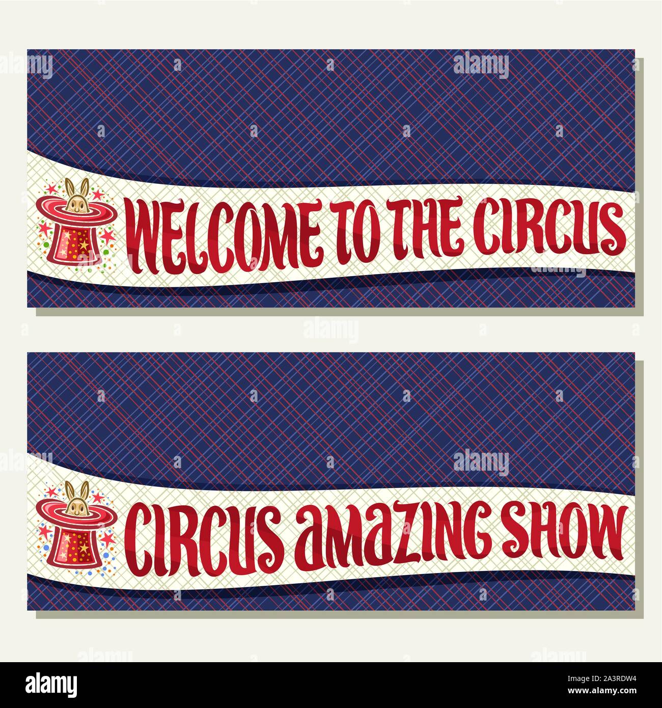 Vektor Banner für Zirkus mit Kopie Raum, ursprüngliche Schriftart für Titel circus faszinierende Show und herzlich willkommen im Circus, 2 Tickets für Cirque Leistung wit Stock Vektor