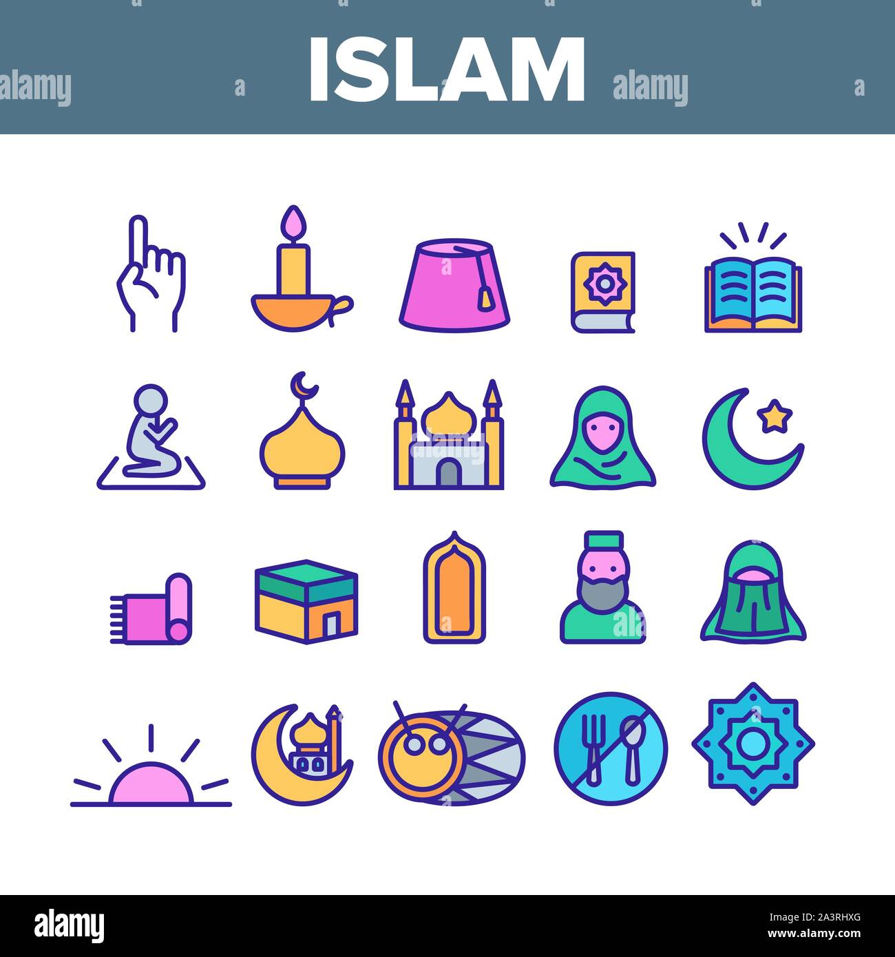 Islam Religion arabische Farbe Icons Set Vector Stock Vektor