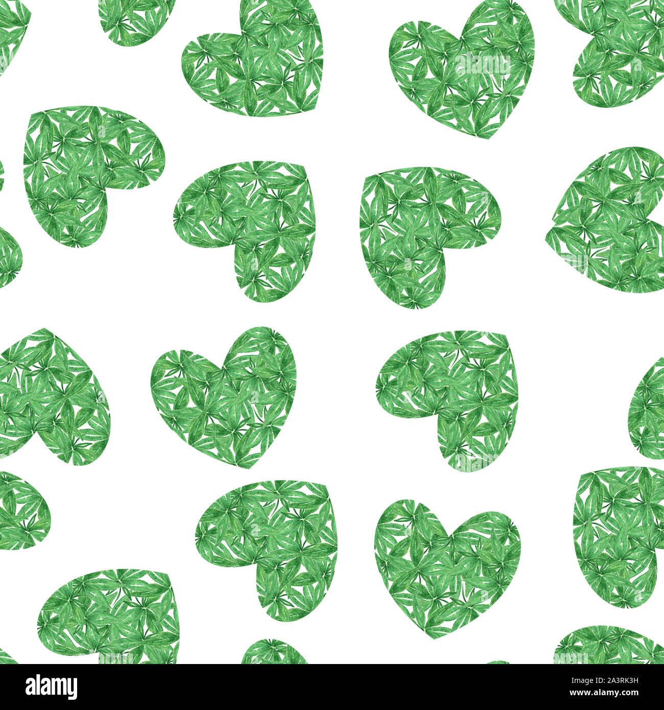 Nahtlose Muster mit Herzform aus Cannabis Blätter Stockfoto