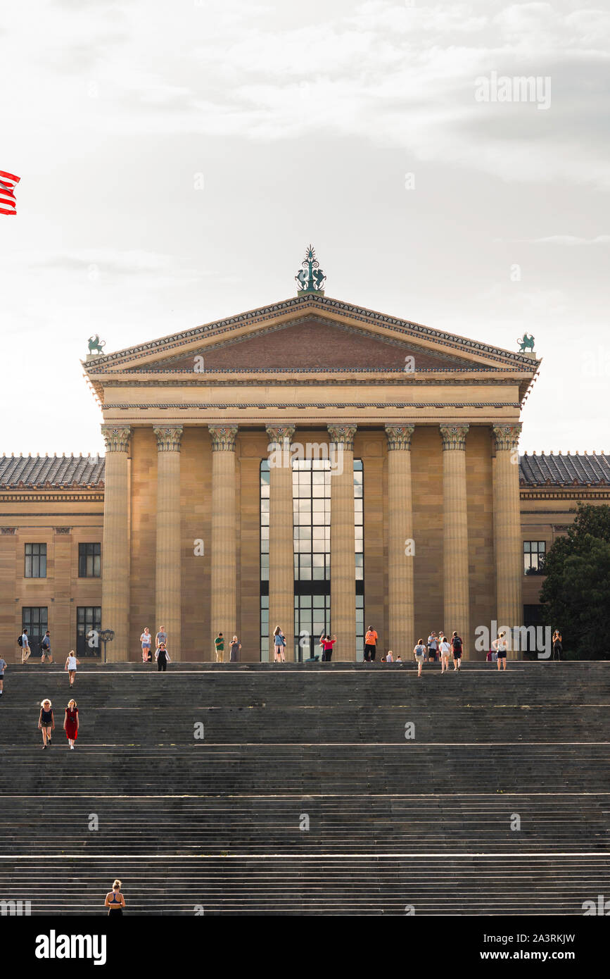 Philadelphia Museum der Kunst, Ansicht der neoklassischen Eingang zum Philadelphia Museum der Kunst im Osten Fairmount Park, Philadelphia, PA, USA Stockfoto