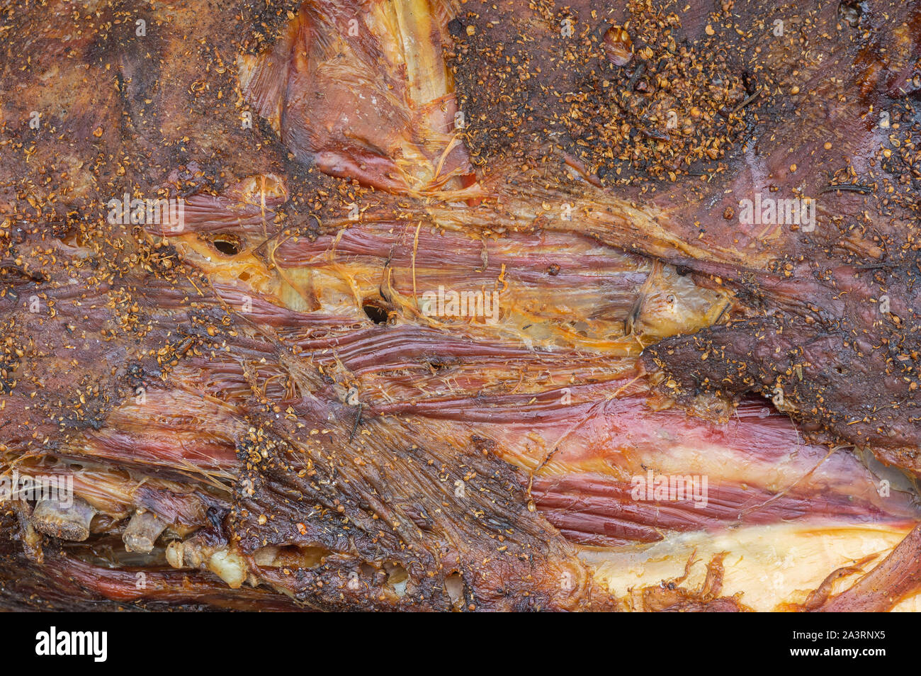 Essen Hintergrund - getrocknete Aas Kuh (Rindfleisch) close-up Stockfoto