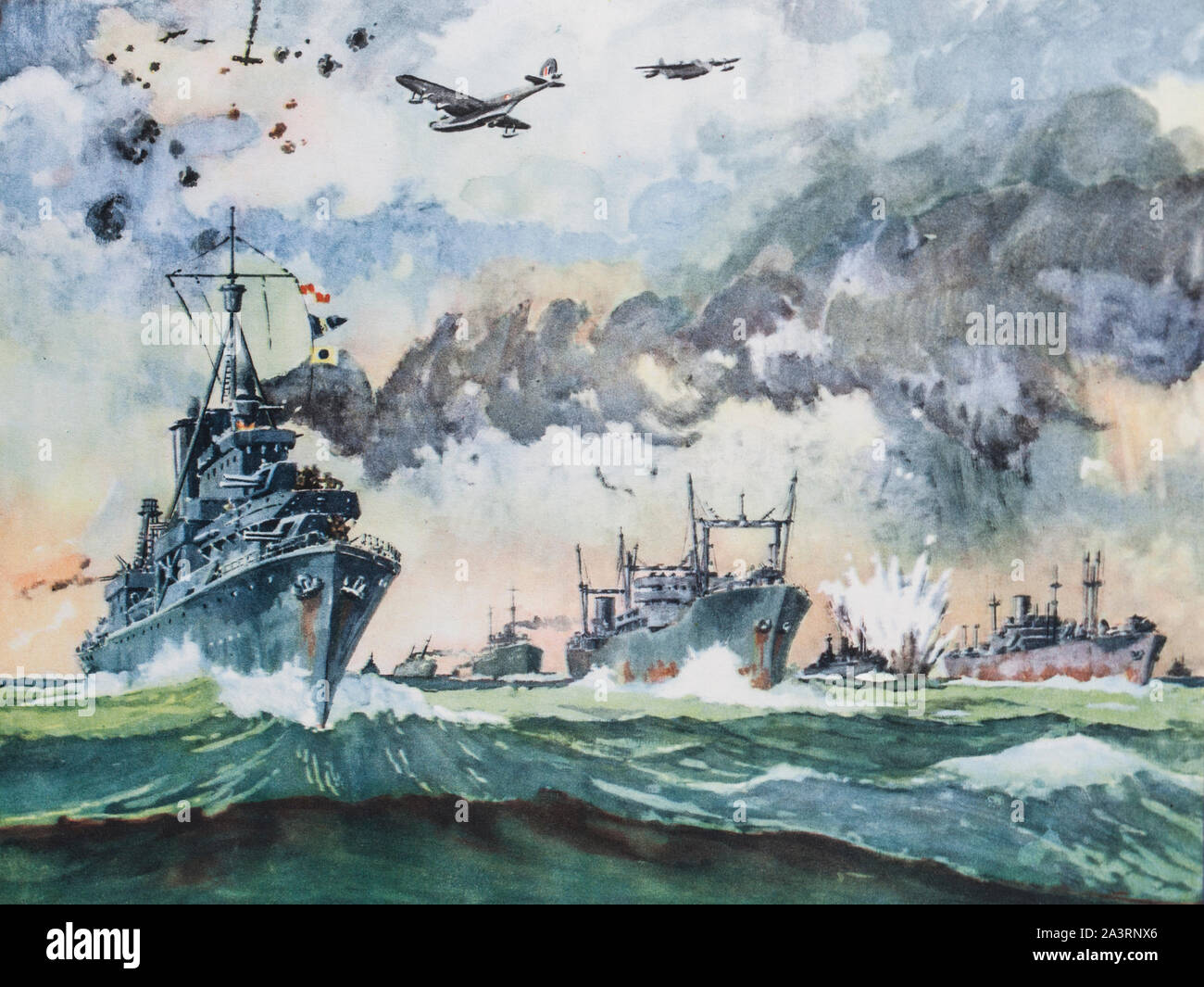 Die deutsche Luftwaffe greift einen Alliierten Konvoi im Atlantik. Bild von Herrn Pauwaert Stockfoto