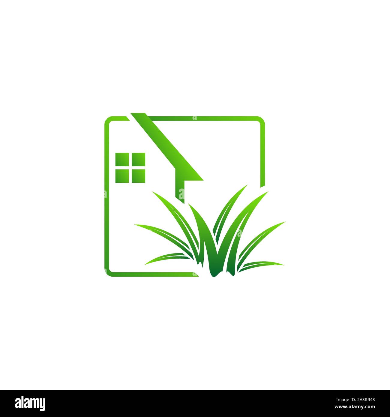 Gartenbau Landschaftsbau Logo Design vector Rasen und Haus Abbildungen Stock Vektor