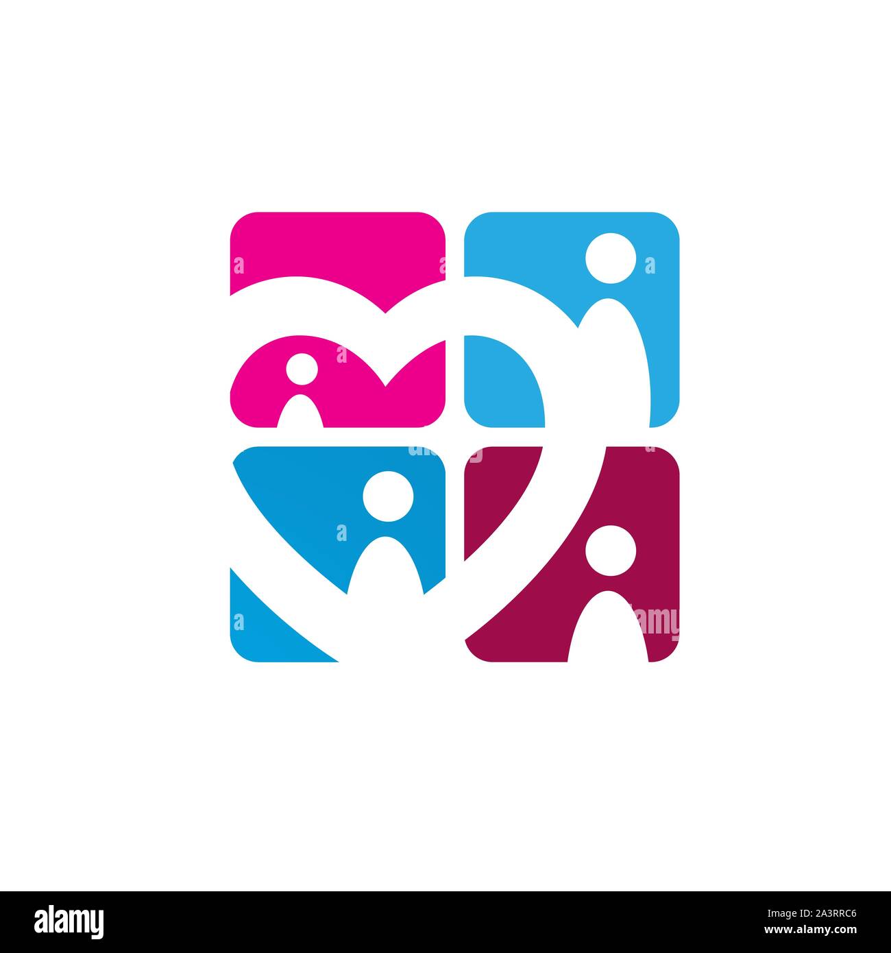 Liebe Chat Online Dating Logo Design vector Template. Herz und Menschen auf der Suche soulmate Abbildung. Stock Vektor