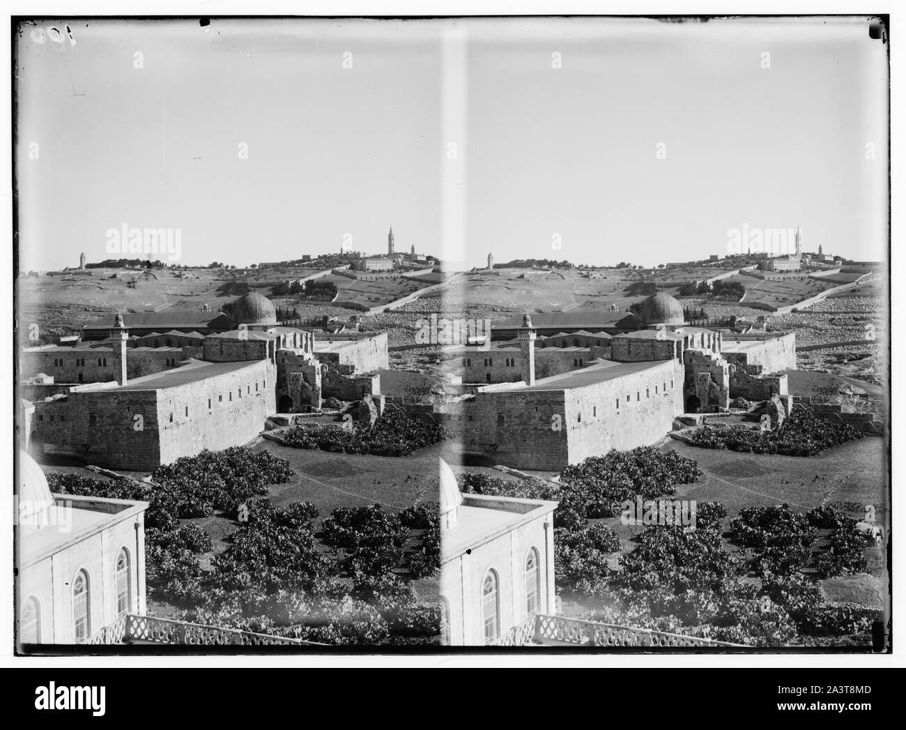 Tempel, Moschee von Omar [d.h., Felsendom] usw. Moschee el Aksa [d. h., al-Aqsa] und Olivet. Stockfoto