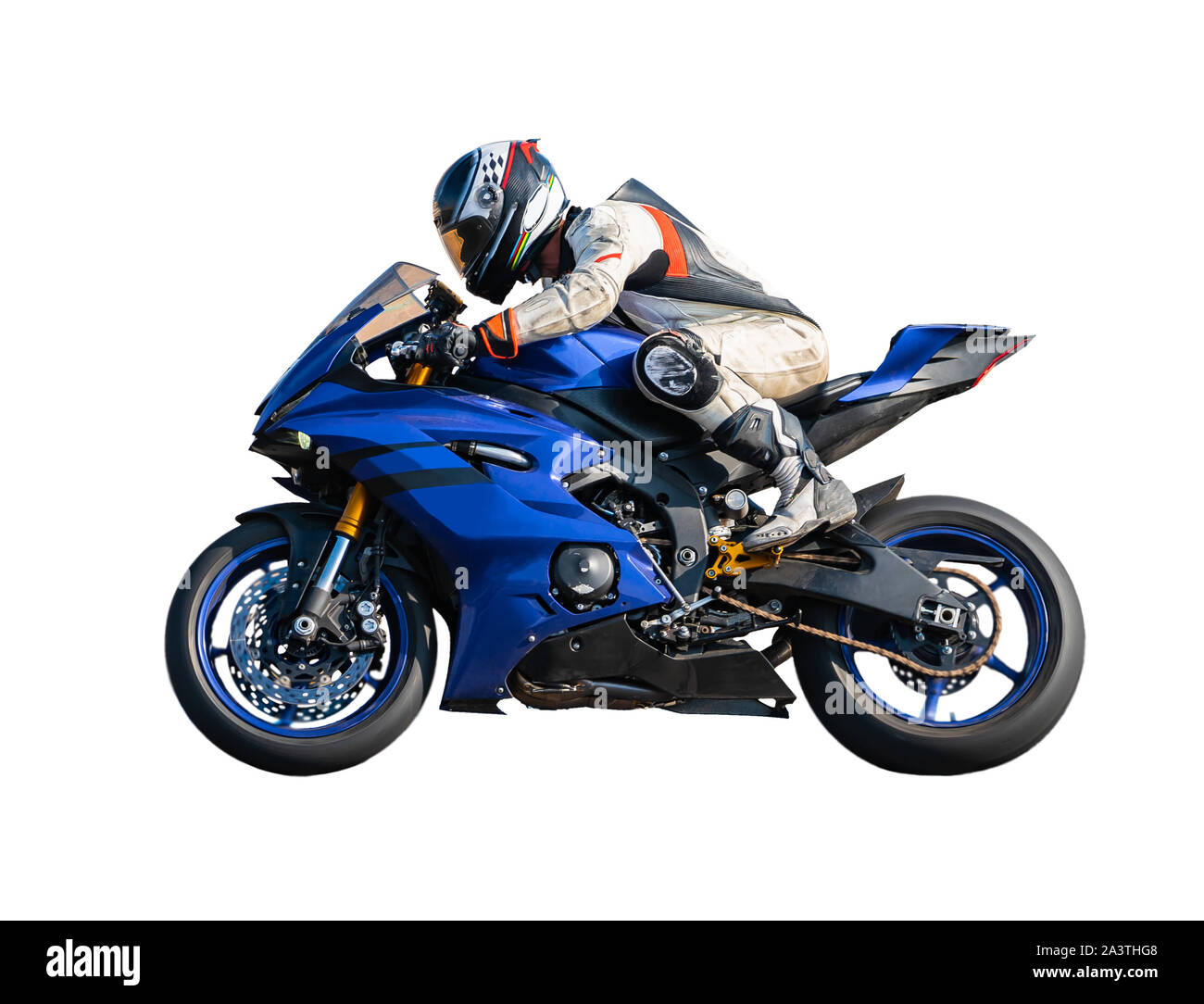 Sport rider Motorradfahrer auf weißem Hintergrund isoliert Stockfoto