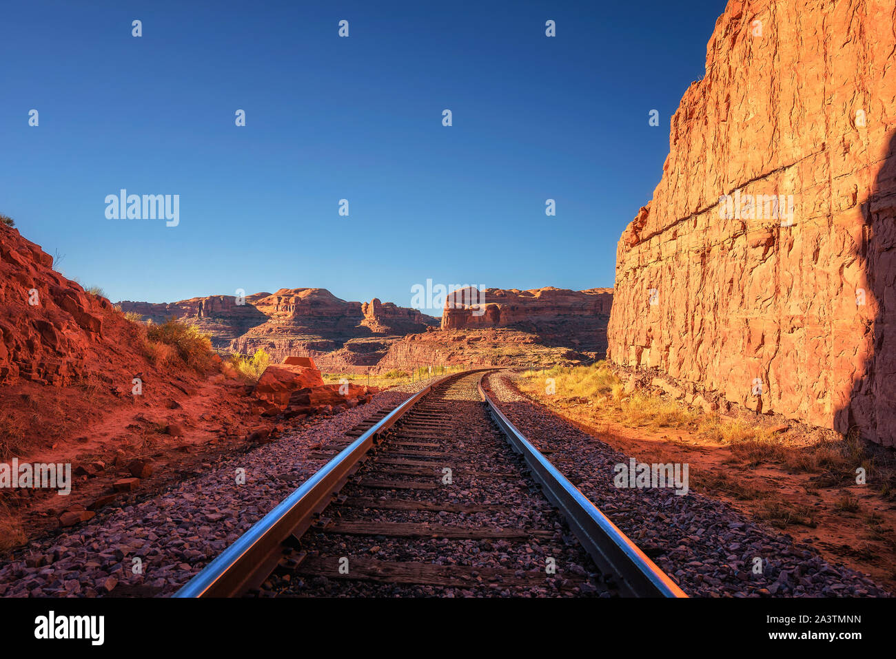 Die Bahngleise in der Nähe von Corona Arch Trail in Utah Stockfoto