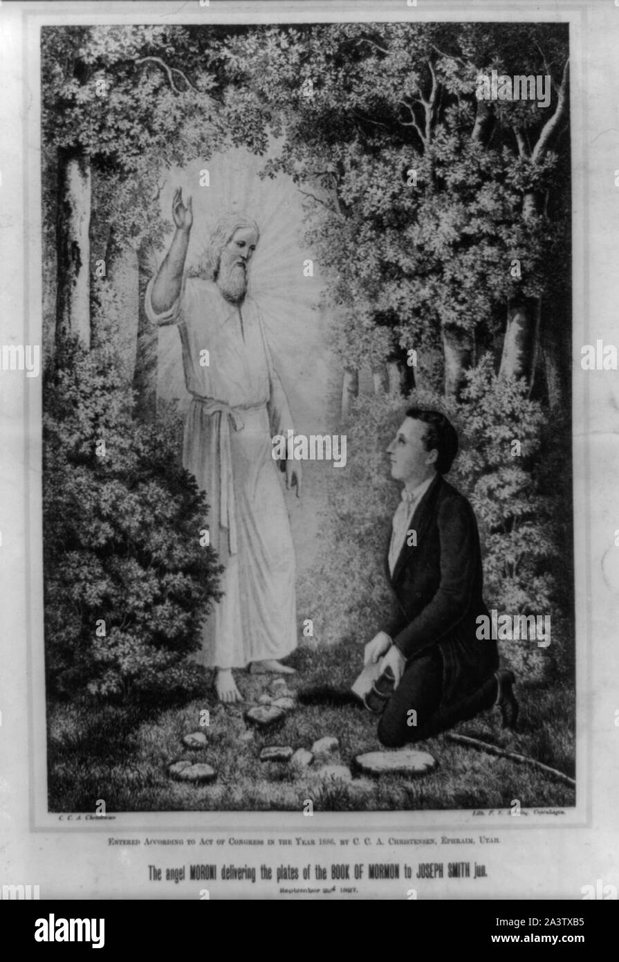 Der Engel Moroni liefern die Platten des Buches Mormon zu Joseph Smith jun Stockfoto