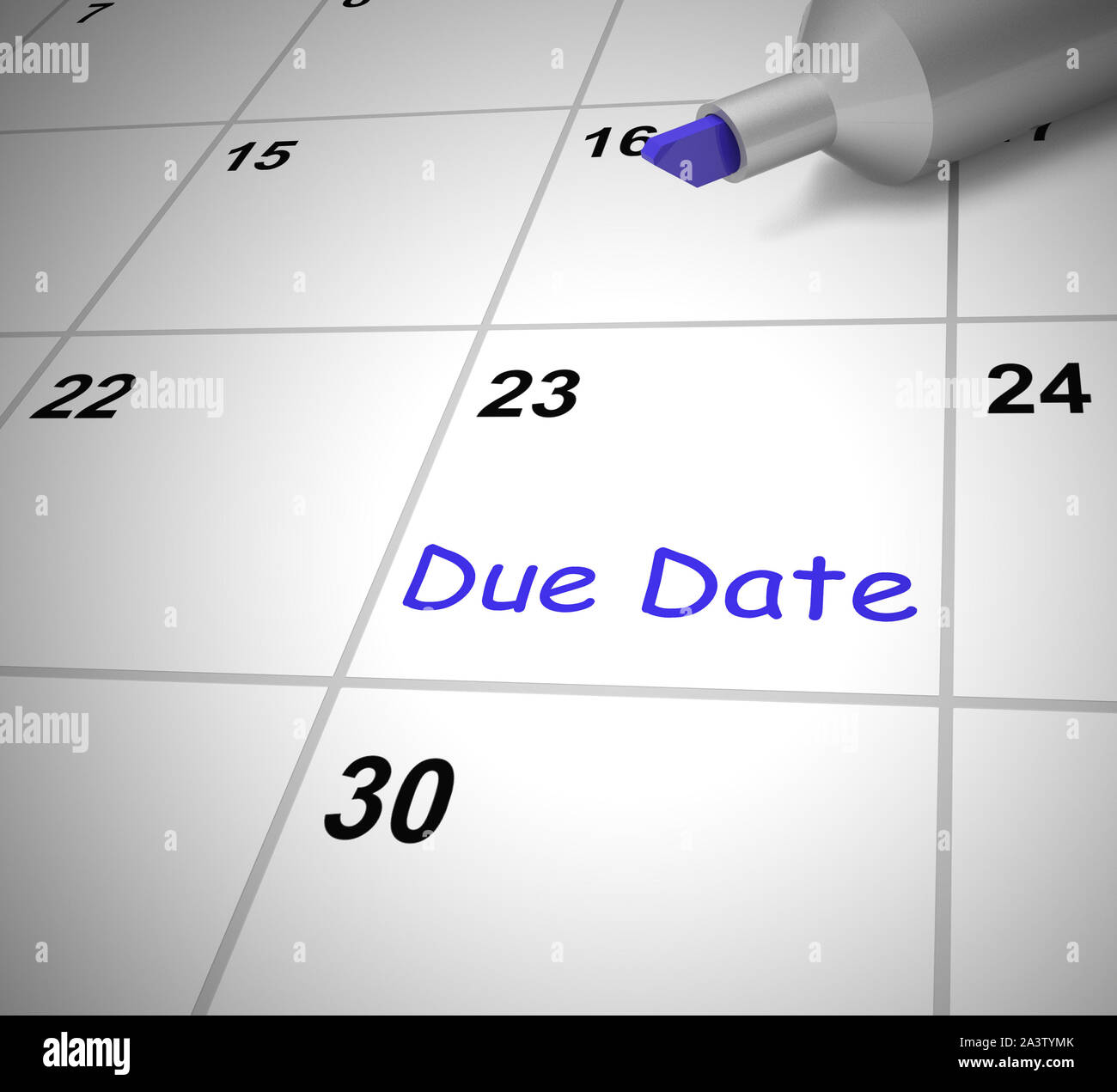 Datum oder Frist. Ein Zieldatum für abgeschnitten und Ablauf - 3D-Darstellung Stockfoto