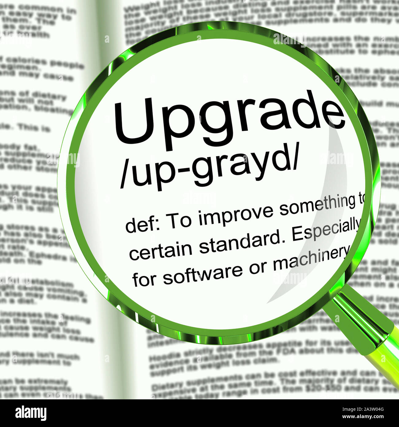 Upgrade Konzept Symbol bedeutet, dass die neuesten und modernsten Version. Software mit verbesserter Verbesserungen - 3d-Abbildung aktualisiert Stockfoto