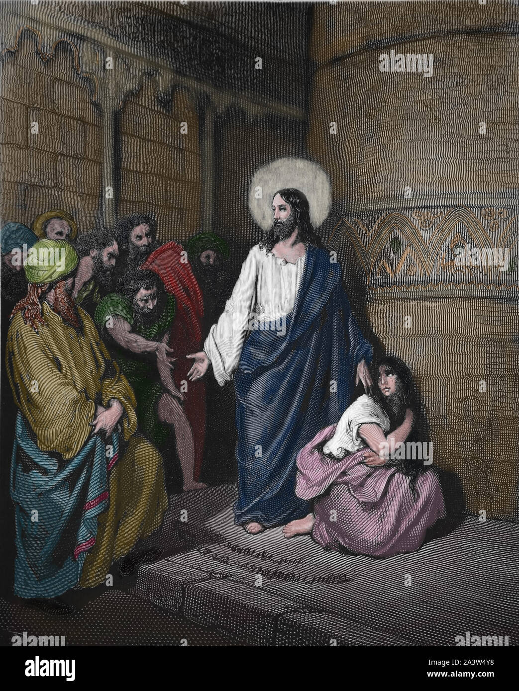 Jesus und die Frau, die beim Ehebruch ertappt worden. (Johannes 8:6,7 ...