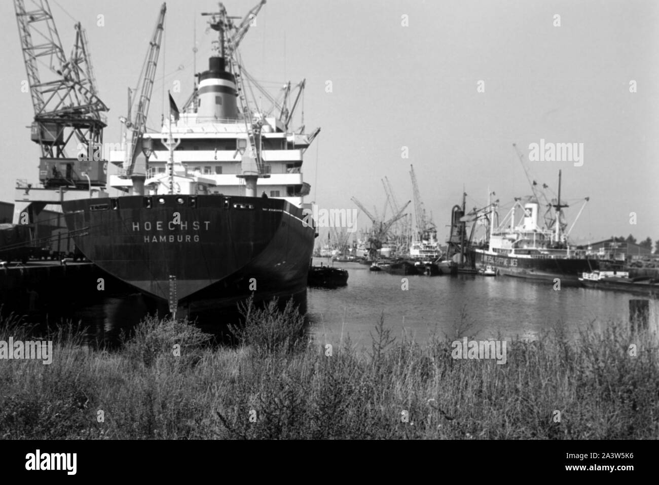 Semicontainerschiff 'Hoechst' aus Hamburg im Hafen von Rotterdam, Niederlande 1971. Halb Containerschiff "Hoechst" aus Hamburg am Hafen Rotterdam, die Niederlande 1971. Stockfoto