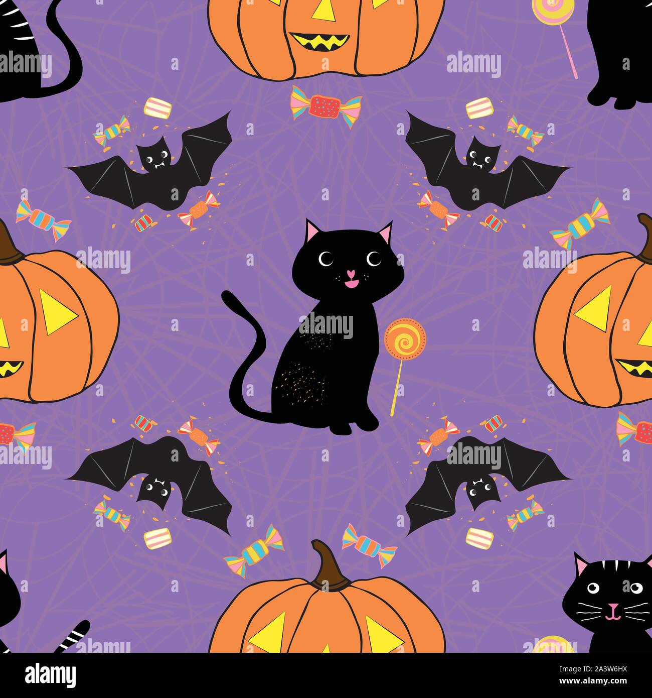 Halloween Cat Kurbisse Und Leckereien Schwarze Und Weisse Malbuch Seite Stock Vektorgrafik Alamy
