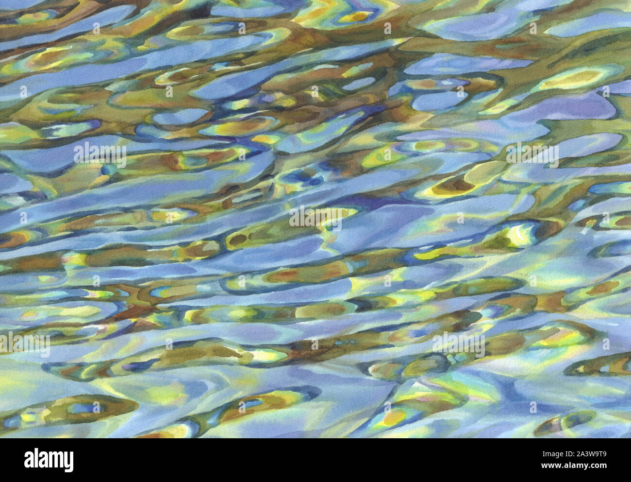 Sonnig mit transparenten Wellen Aquarell Hintergrund. Zusammenfassung Hintergrund Stockfoto