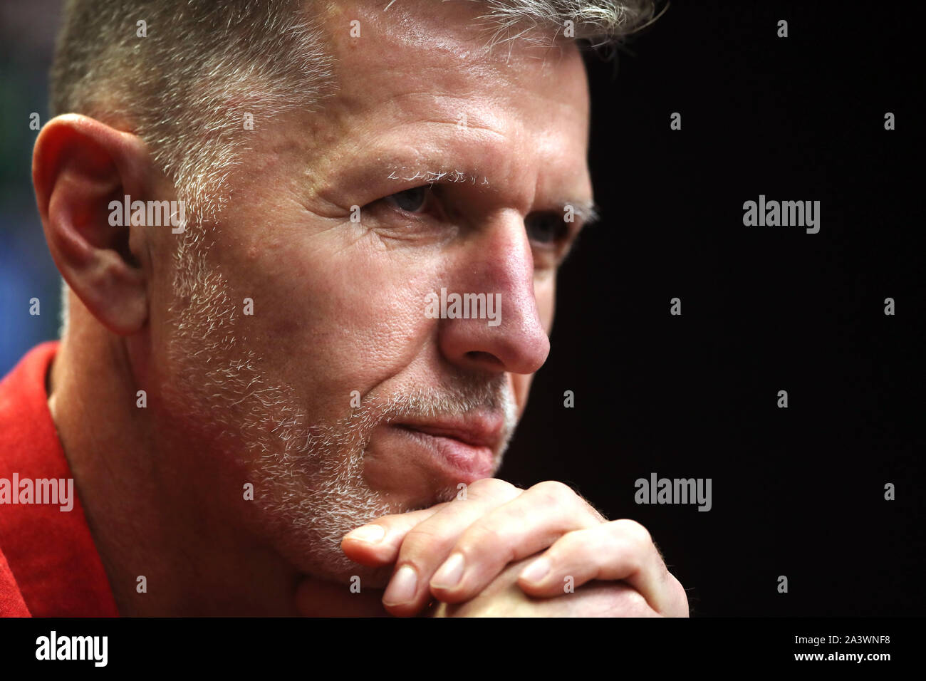 Tschechische Republik manager Jaroslav Silhavy bei einer Pressekonferenz auf Sinobo Stadium, Prag. Stockfoto