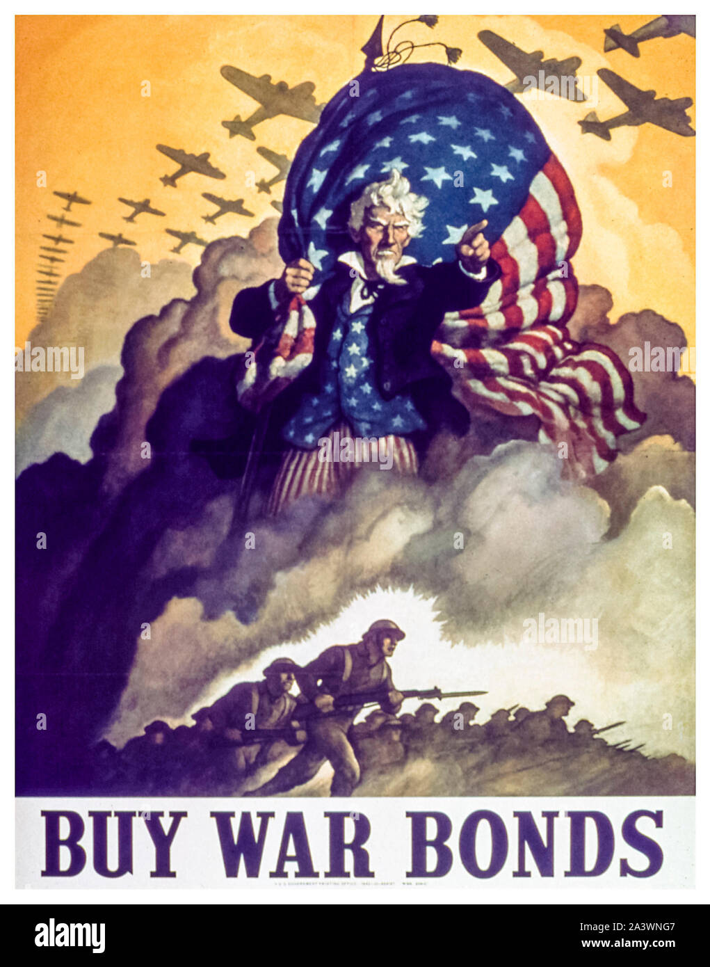 American, USA, WW2, Finanzen, Plakat, Kaufen Krieg Anleihen, (Uncle Sam), 1941-1945 Stockfoto