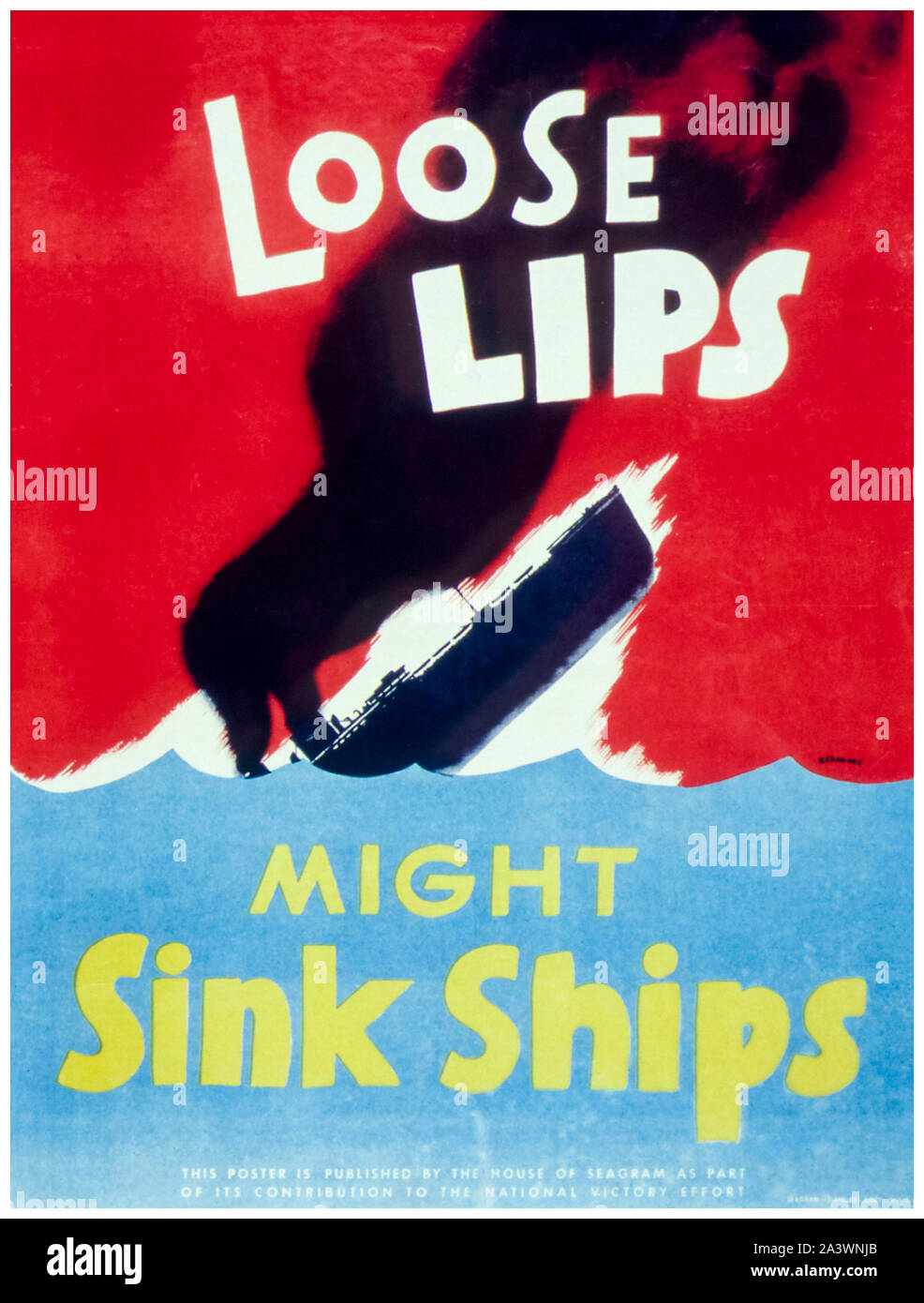 American, USA, WW2, leichtfertiges Gerede, Plakat, Lose Lippen zu sinken droht Schiffe, 1941-1945 Stockfoto