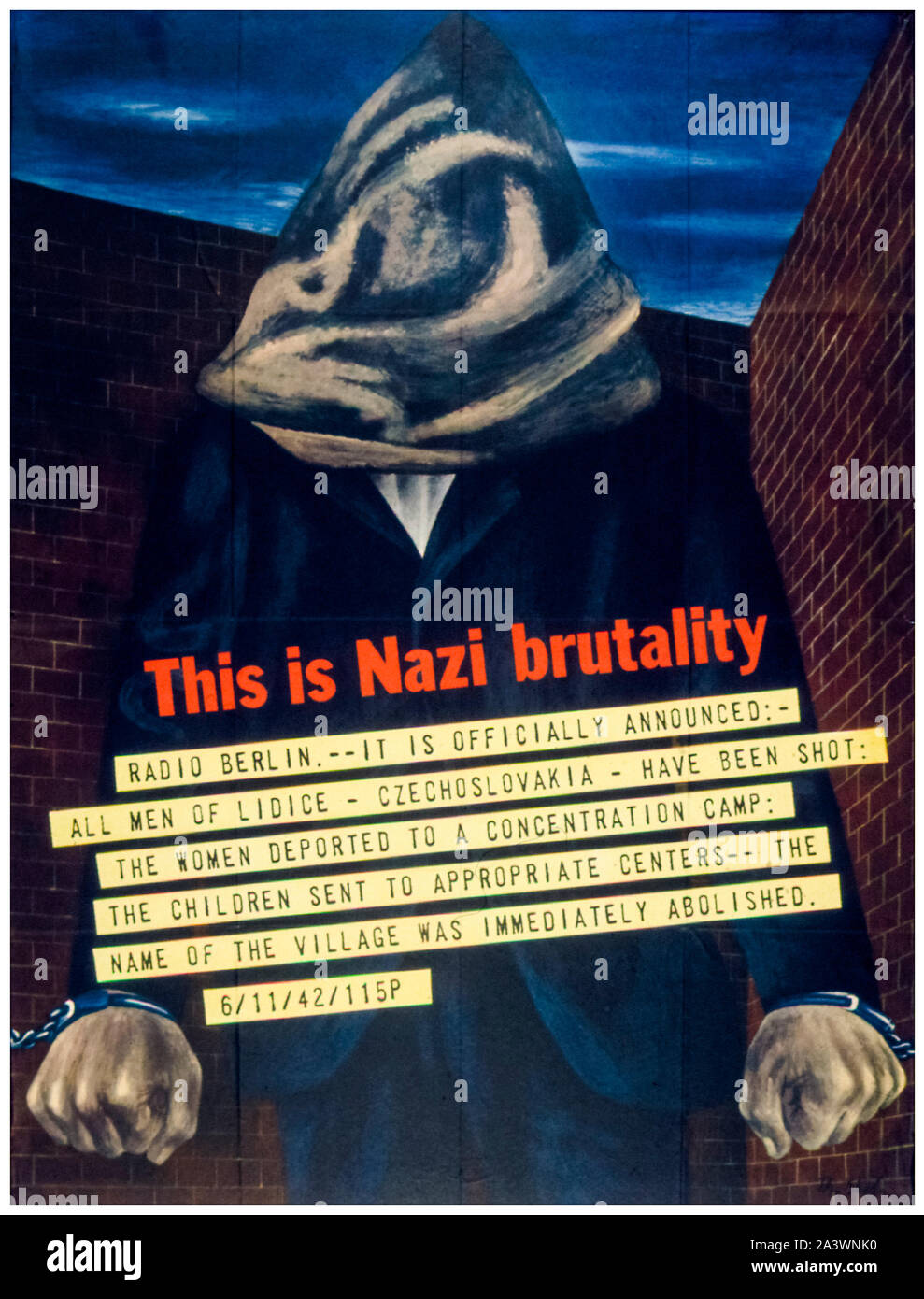 American, USA, WW2, NS-Gräueltaten, Plakat, das ist Brutalität der Nazis, (Massaker von Lidice), 1941-1945 Stockfoto