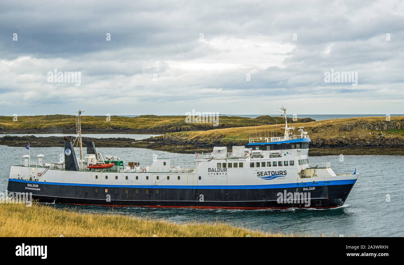 Isländische Fähre, auf der Halbinsel Snaesfellness Styykisholmur Position für die westlichen Fjiords Island Stockfoto