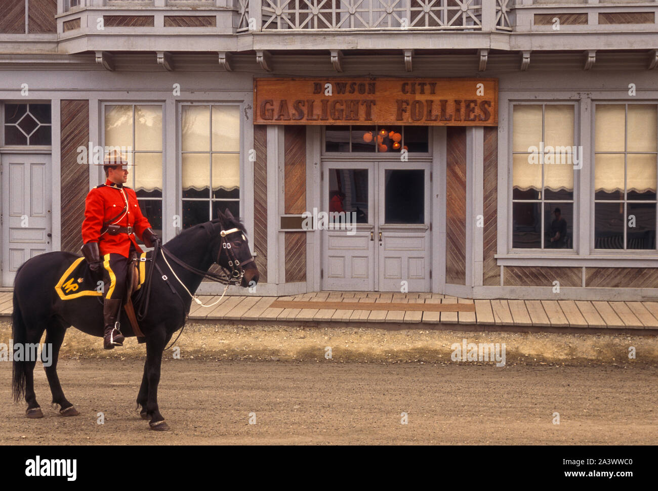 Kanadische berittene Polizisten, in Dawson City Yukon Territory Kanada Stockfoto