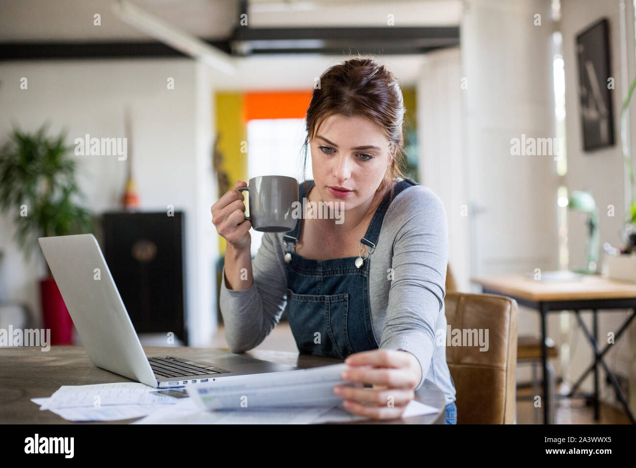 Junge erwachsene Frauen online banking Stockfoto
