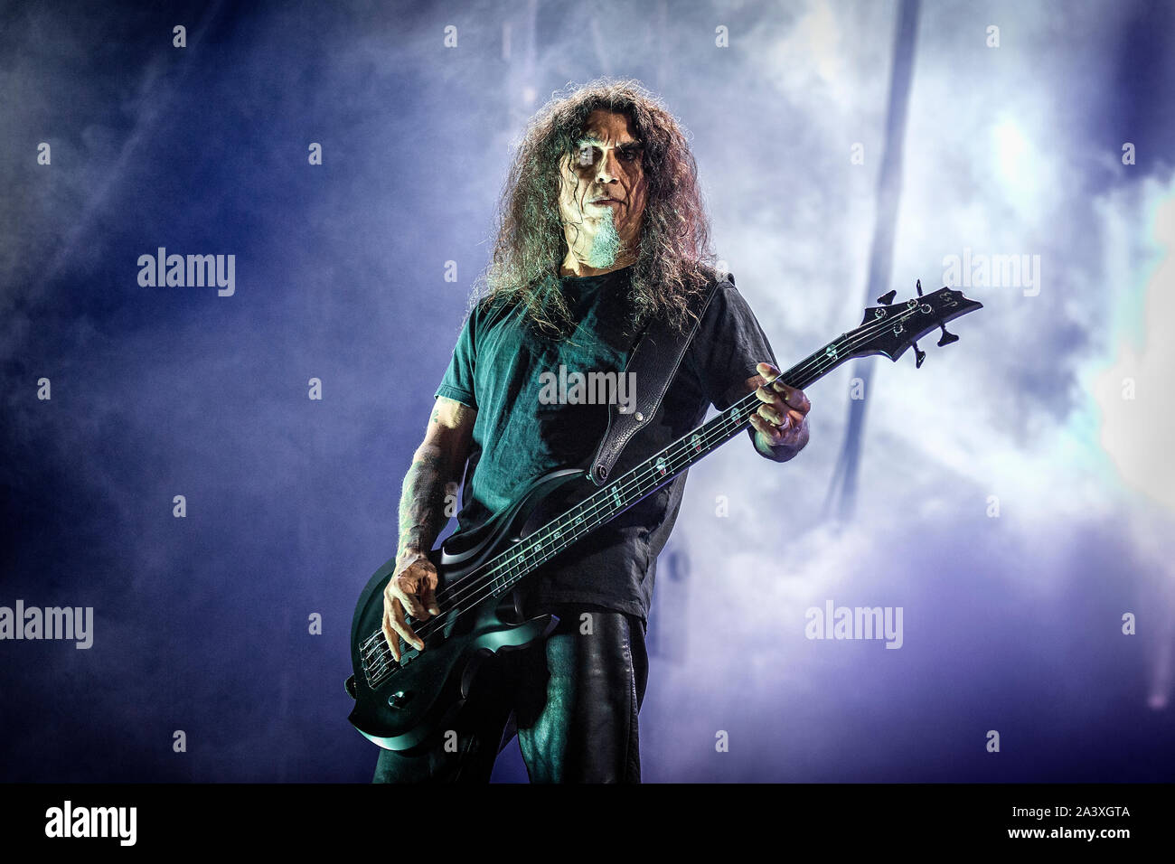 Solvesborg, Schweden. 6., Juni 2019. Die amerikanische Thrash Metal Band Slayer führt ein Live Konzert während der schwedischen Musik Festival Sweden Rock Festival 2019. Hier Sänger und Bassist Tom Araya ist live auf der Bühne gesehen. (Foto: Gonzales Foto - Terje Dokken). Stockfoto