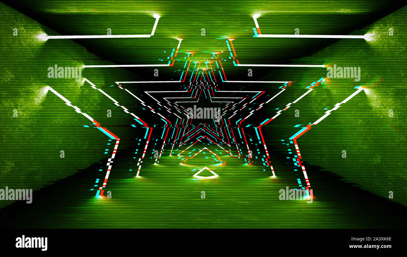 Futuristische Muster mit Glitch digital design. Internet Technologie. Abstrakte pixel Lichteffekt. Vhs-Problem mit Lärm Fehler video Schaden. Stockfoto