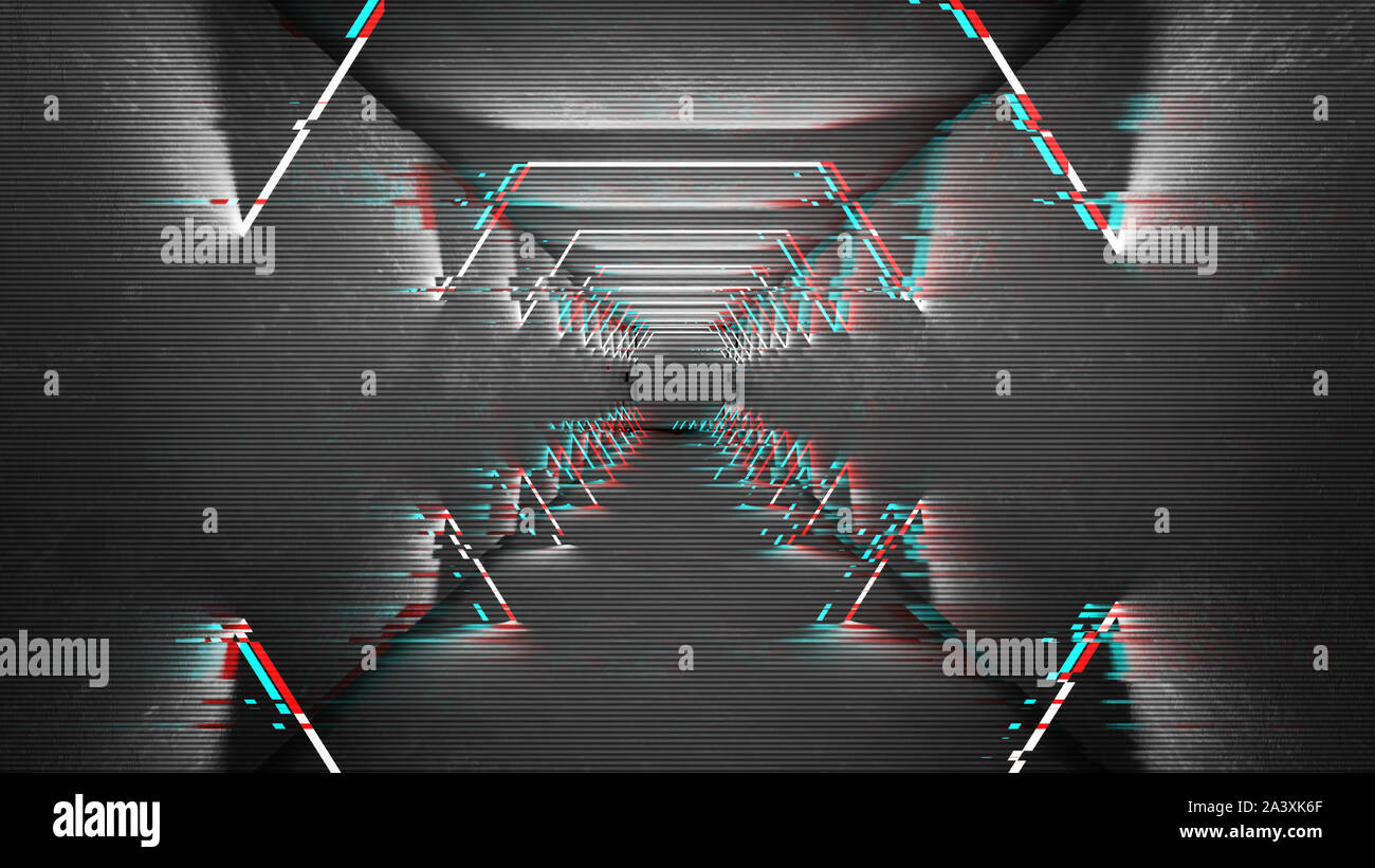 Futuristische Muster mit Glitch digital design. Internet Technologie. Abstrakte pixel Lichteffekt. Vhs-Problem mit Lärm Fehler video Schaden. Stockfoto