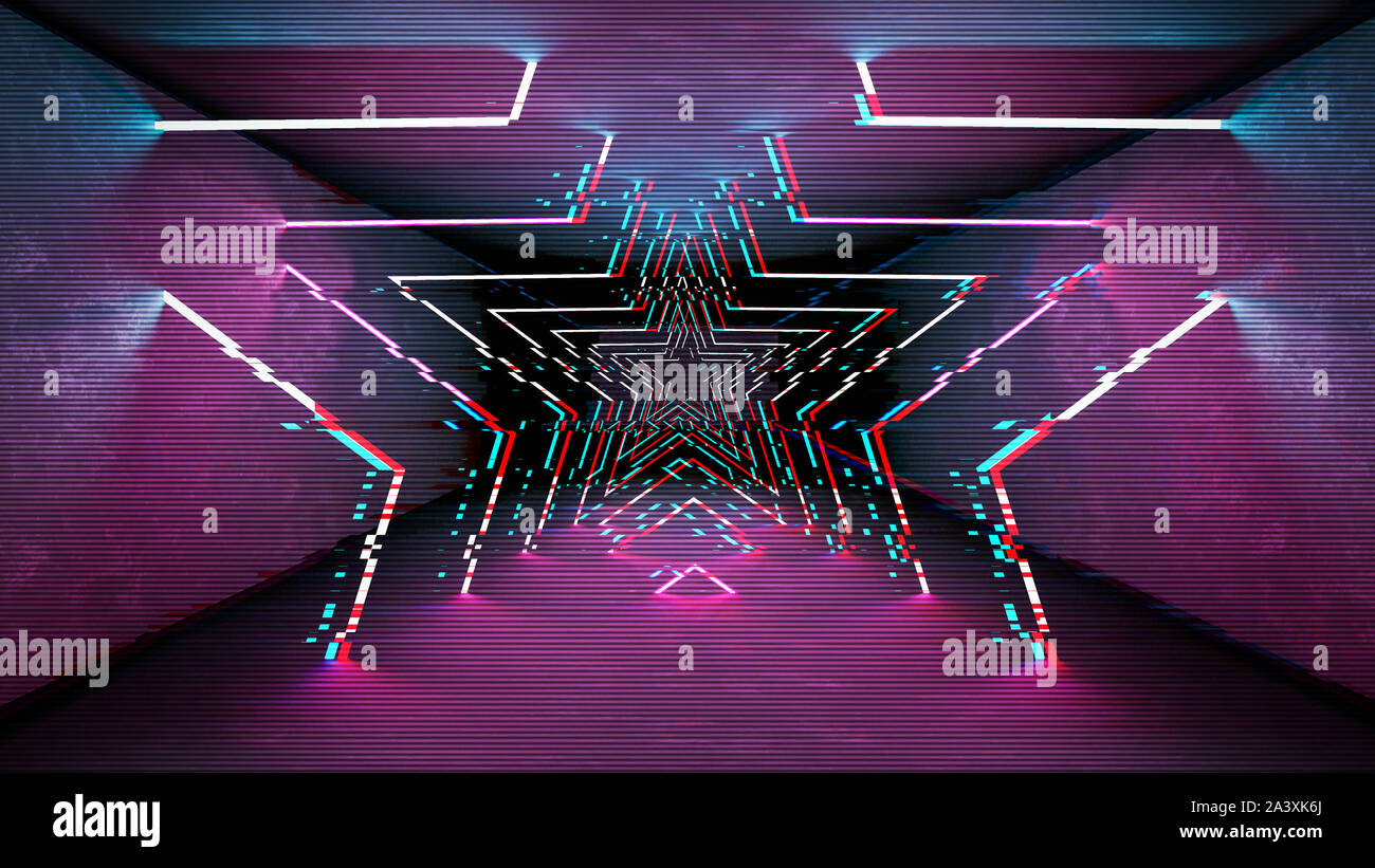 Futuristische Muster mit Glitch digital design. Internet Technologie. Abstrakte pixel Lichteffekt. Vhs-Problem mit Lärm Fehler video Schaden. Stockfoto