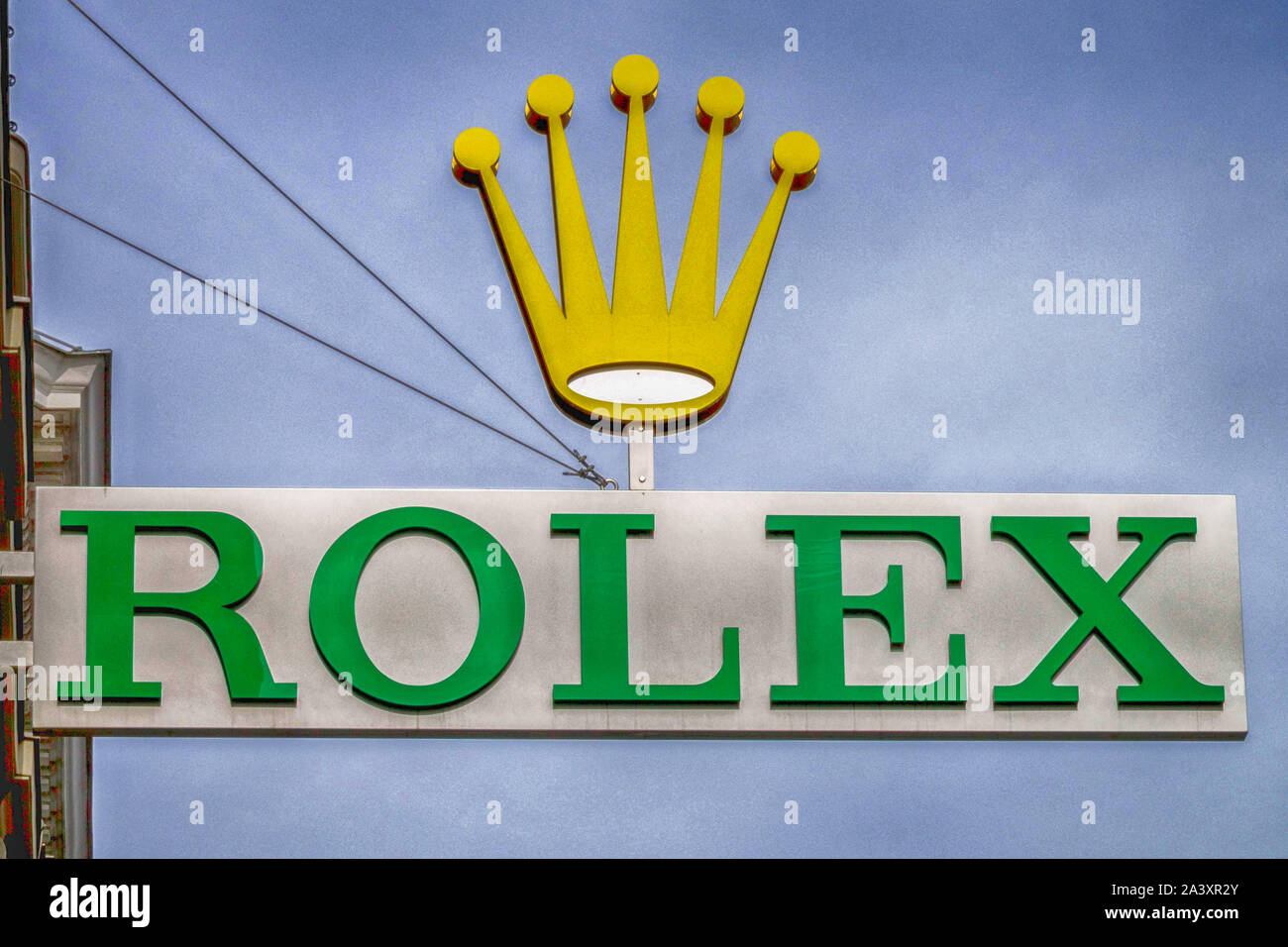 Rolex Werbespot Luxusgeschäft Schild Vienna Rolex Uhrenmarke draußen Stockfoto