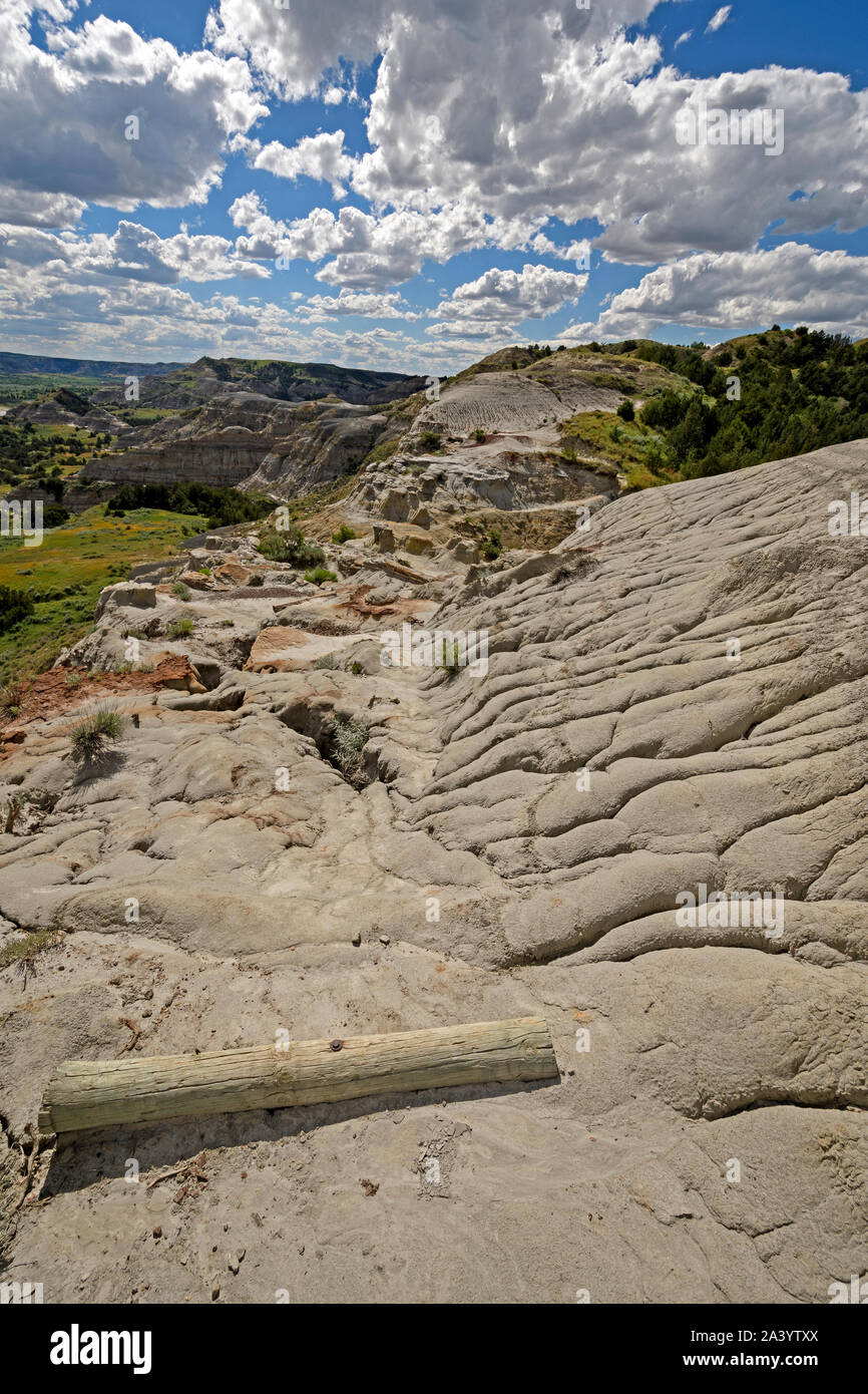 Trail durch die Badlands in Theodore Roosevelt National Park in North Dakota Stockfoto