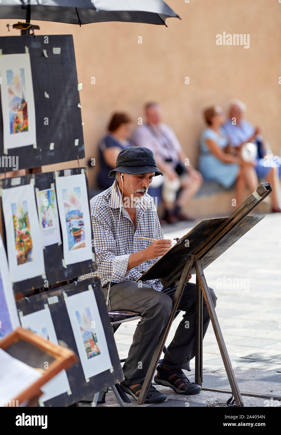Street artist, Taormina, Sizilien Stockfoto