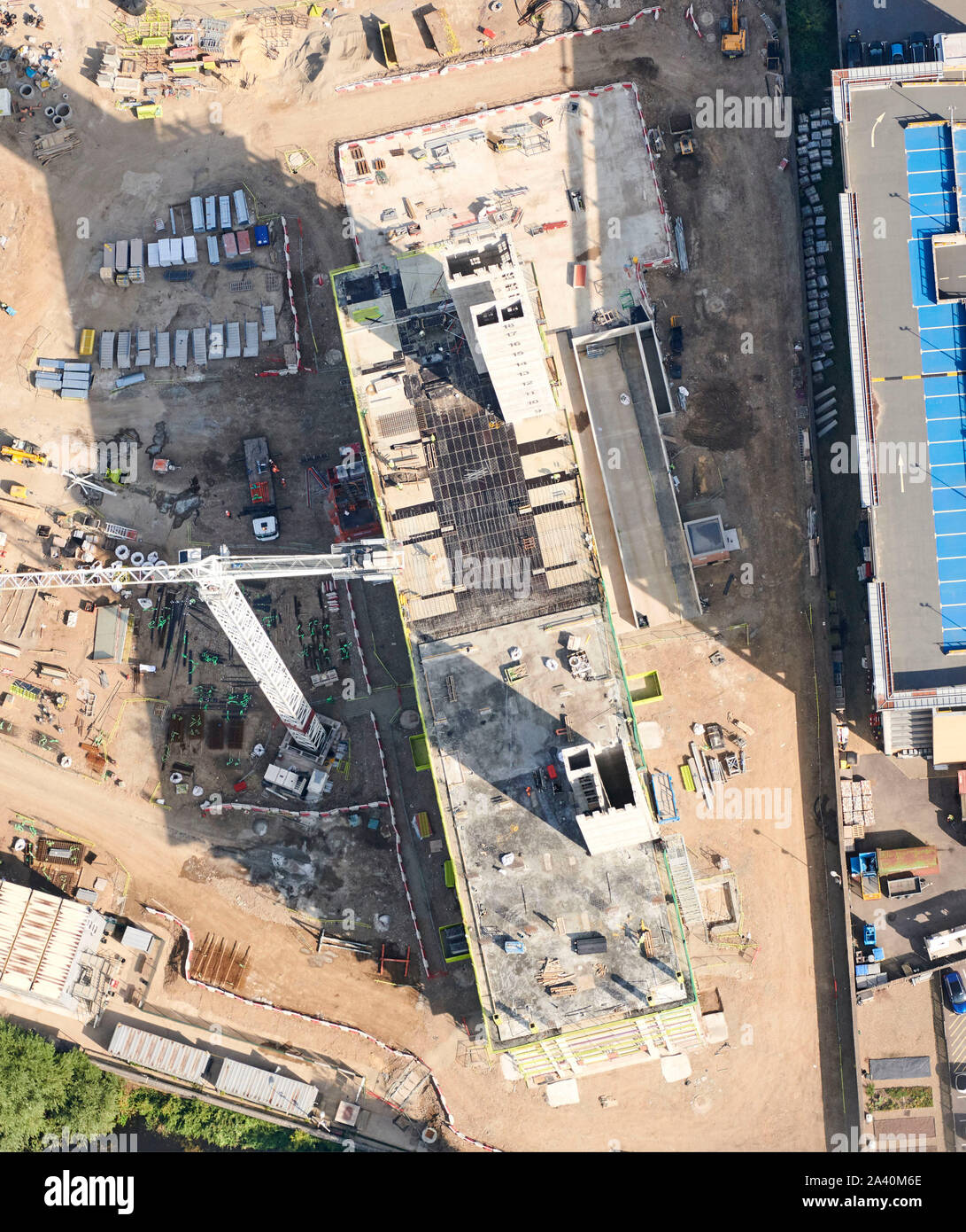 Ansicht von oben der Konkreten Struktur auf der Baustelle Leeds, Nordengland, Großbritannien Stockfoto