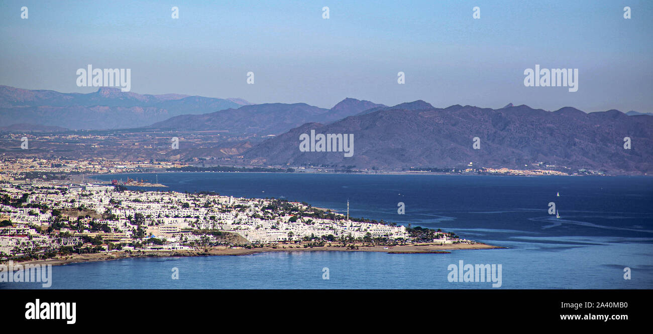 Der Blick über Mojacar Playa Spanien Stockfoto