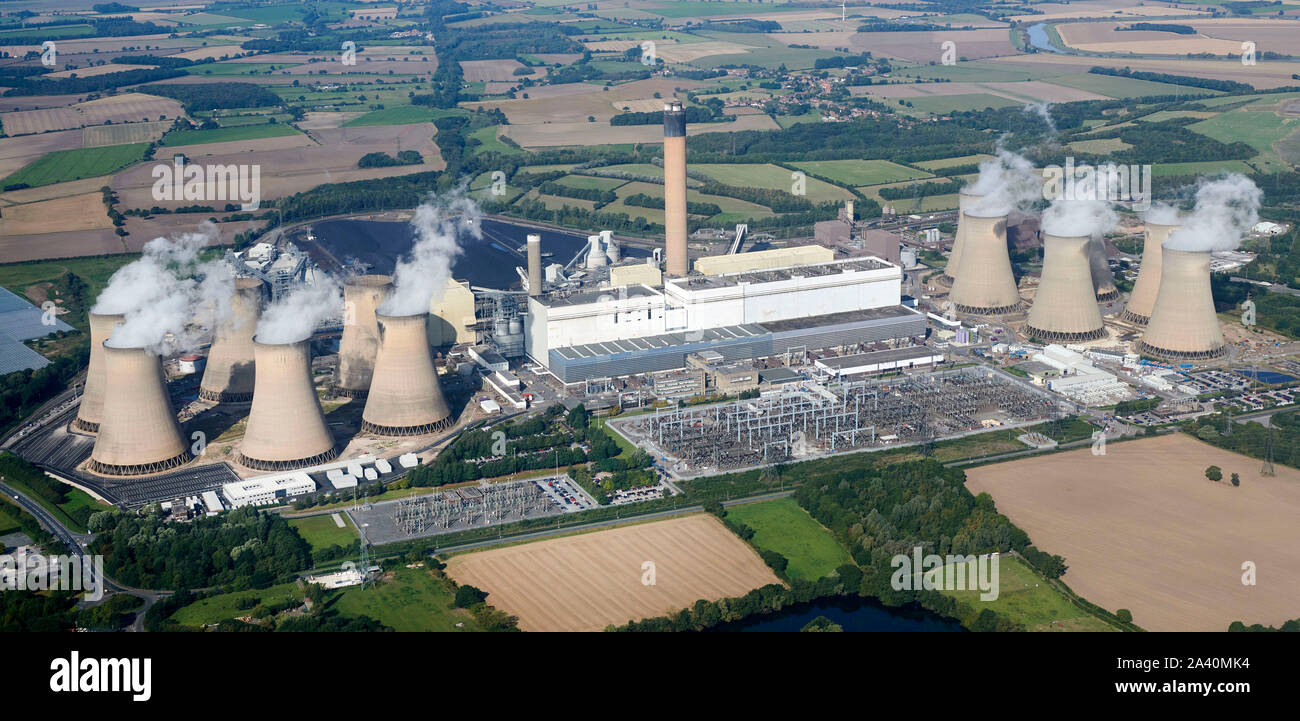 Eine Luftaufnahme von Kraftwerk Drax, North Yorkshire, Nordengland, Großbritannien Stockfoto