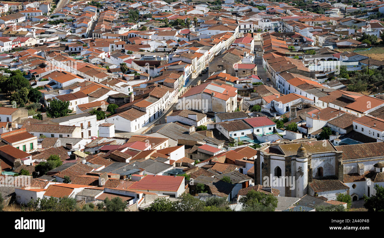 Alconchel, einer Stadt im Südwesten Spaniens, nahe der Grenze zu Portugal. Stockfoto