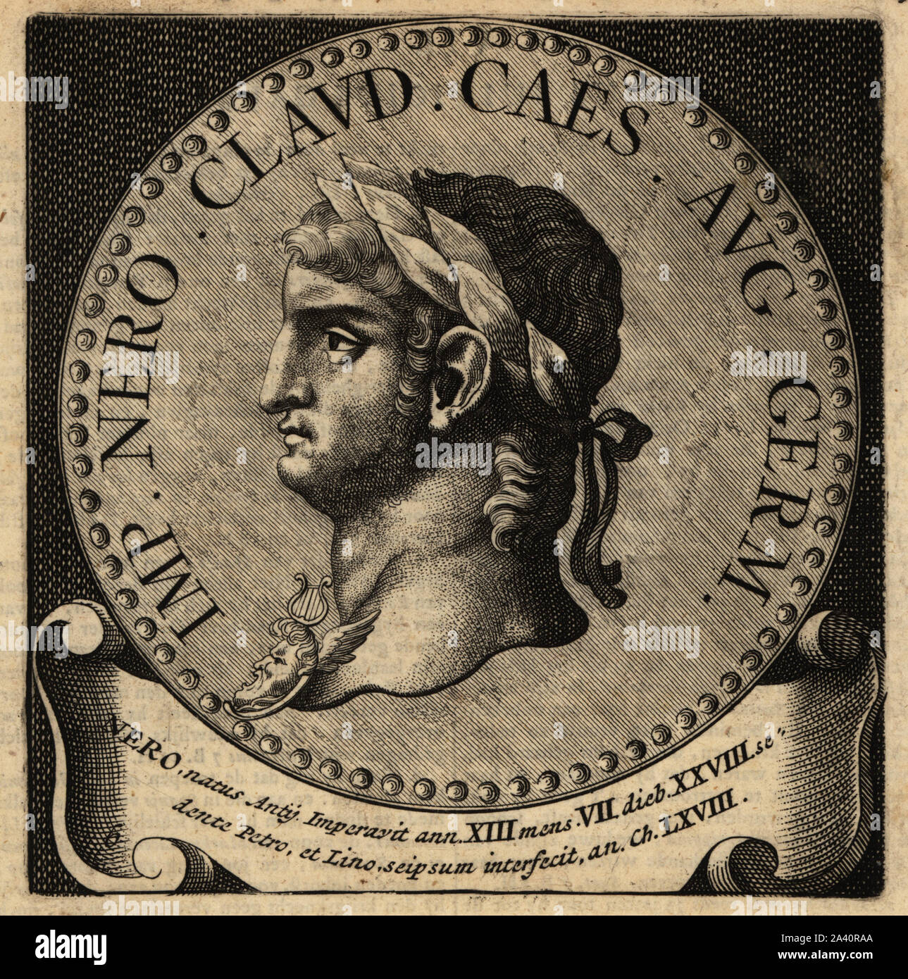 Der römische Kaiser Nero, 37AD-68 AD, Nero Claudius Caesar Augustus Germanicus. Kupferstich von Abraham Bogaert De Roomsche Monarchie, der Römischen Monarchie, Francois Salma, Utrecht, 1697. Stockfoto