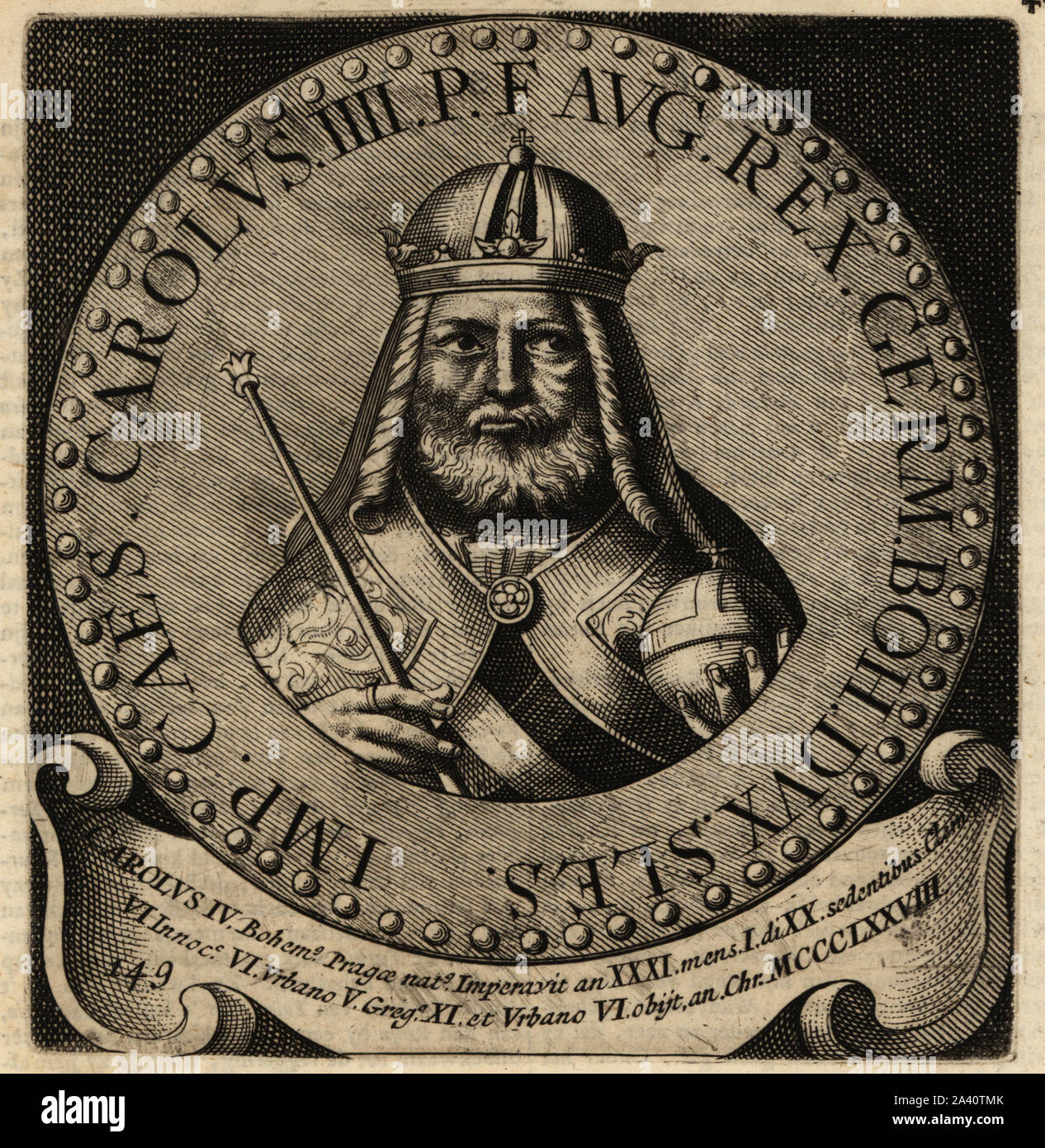 Kaiser des Heiligen Römischen Reiches Karl IV., 1316-1378. Carolus IV Bohemus, König von Böhmen. Kupferstich von Abraham Bogaert De Roomsche Monarchie, der Römischen Monarchie, Francois Salma, Utrecht, 1697. Stockfoto