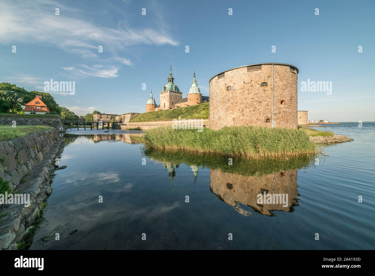 Blick auf das Schloss Kalmar, Kalmar, Smaland, Schweden. Stockfoto