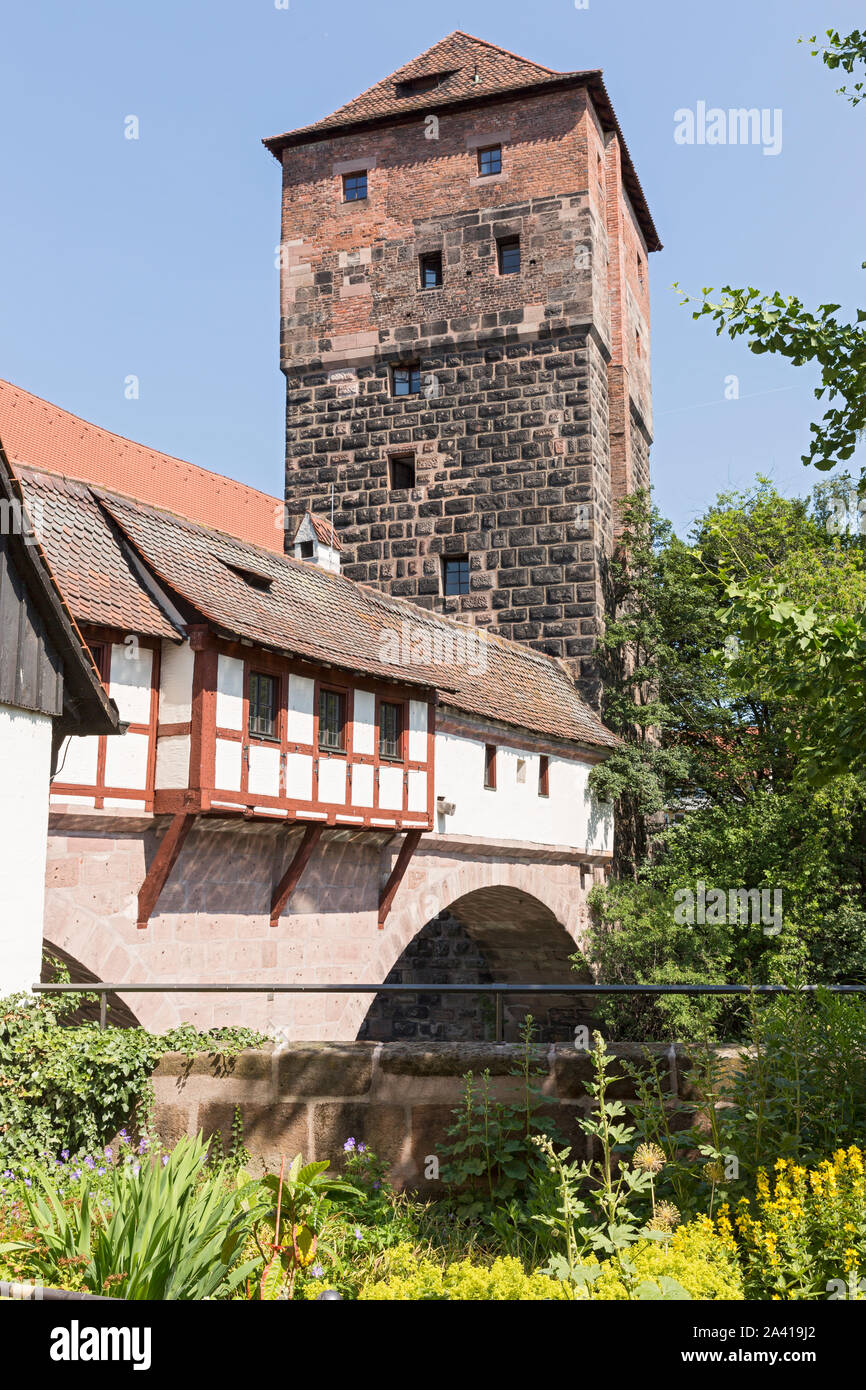 Nürnberg; Wasserturm, Am Henkersteg, Pegnitz Stockfoto