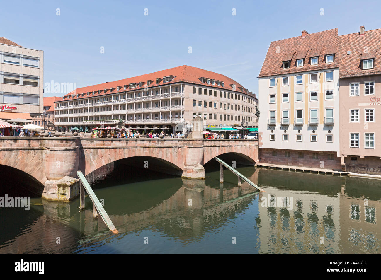 Nürnberg; Königstraße, Museumsbrücke, Pegnitz Stockfoto