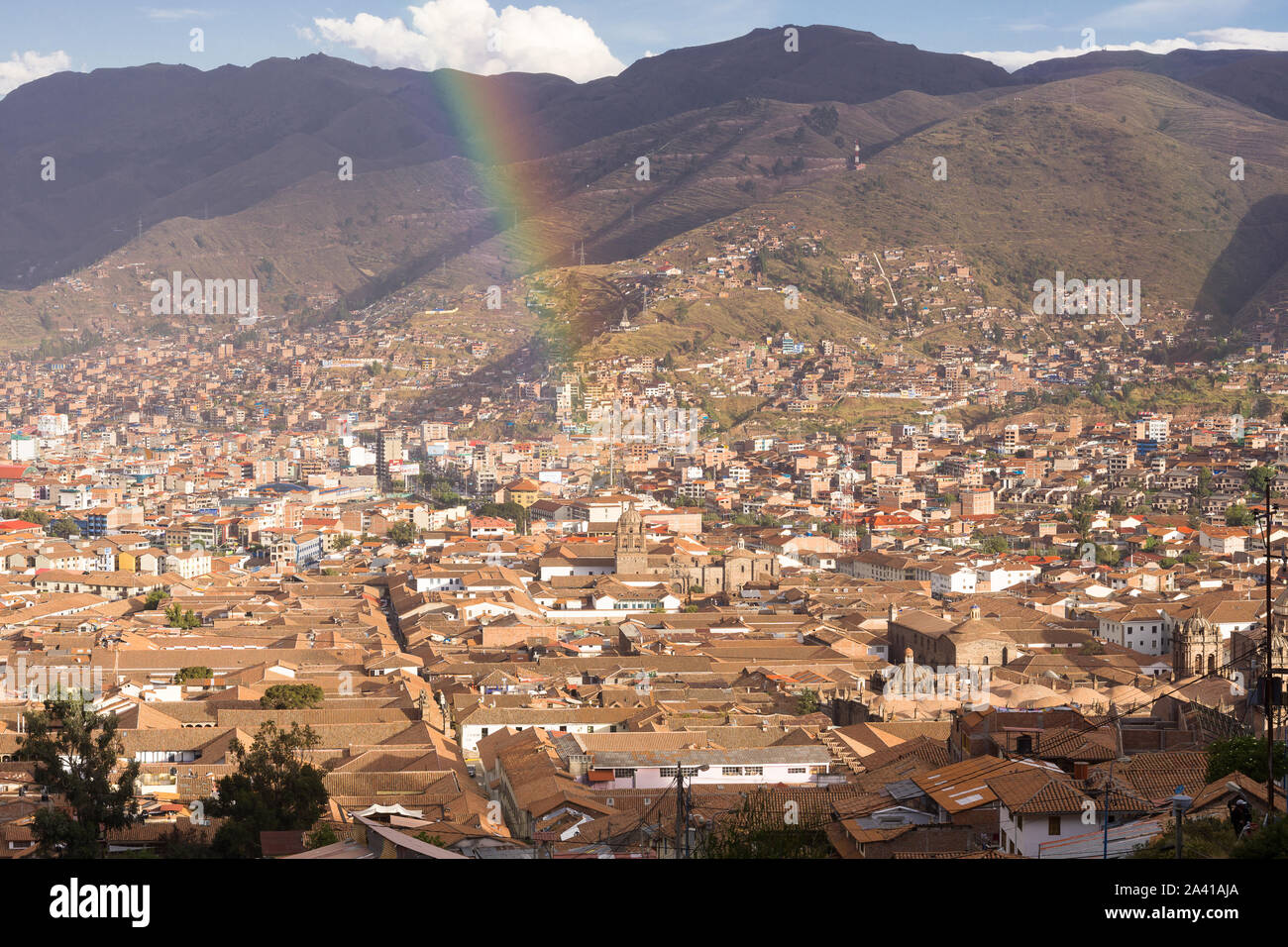 Cusco Luftaufnahme - Blick auf Cusco von der San Blas Region, Peru, Südamerika. Stockfoto