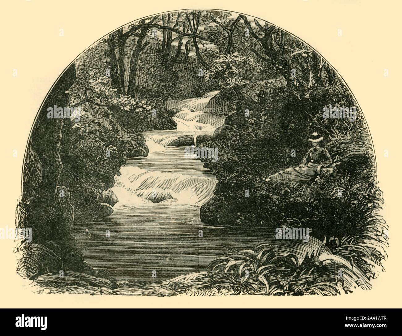 "Bagworthy Wasserrutschbahn', 1898. Badgworthy Wasser ist ein kleiner Fluss im Exmoor National Park in der Nähe der Grenze zwischen Devon und Somerset, England. Von "unserem eigenen Land, Band II". [Cassell und Company, Limited, London, Paris & Amp; Melbourne, 1898] Stockfoto