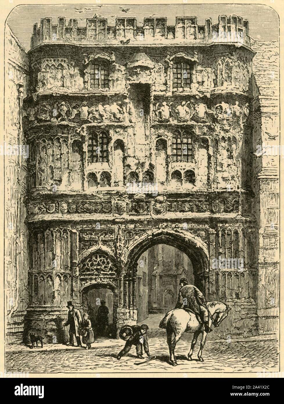 "Christus Kirche Gateway', 1898. Christus Kirche Norman Gateway, Eintritt zur Canterbury Kathedrale, wurde 1517 von Vor Goldstone gebaut. Der Christus Abbildung und die ursprüngliche Tore wurden von "zerstört unser eigenes Land, Band VI". [Cassell und Company, Limited, London, Paris & Amp; Melbourne, 1898] Stockfoto