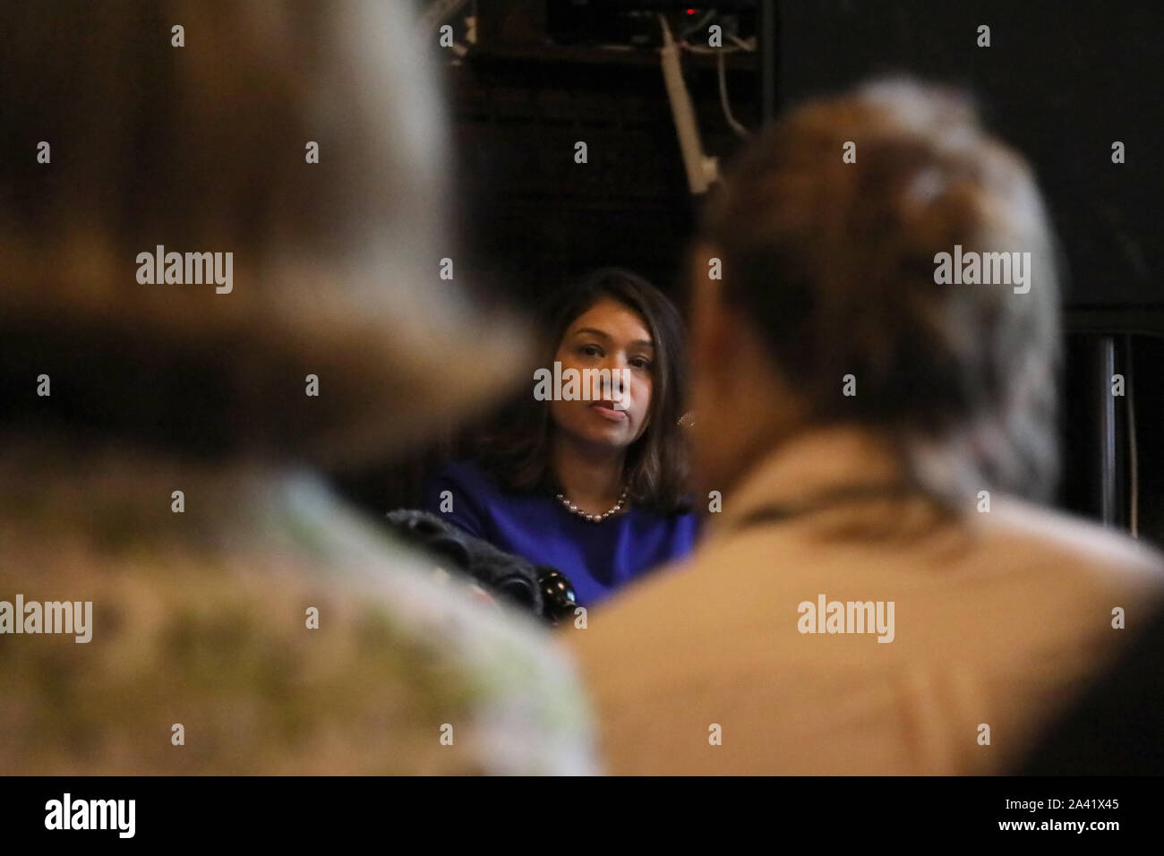 London/Großbritannien - 11. Oktober 2019: Tulip Siddiq MP veranstaltet eine Pressekonferenz im Palast von Westminster mit Richard Ratcliffe, der nach der Rückkehr von seiner Tochter Gabriella Zaghari-Ratcliffe nach Großbritannien aus dem Iran Stockfoto