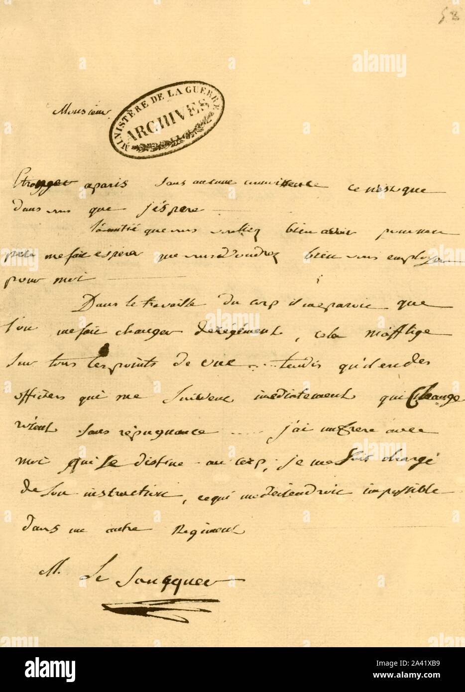 Brief von Napoleon bis Le Saucquer, Krieg Sekretärin, 3. Juni 1791, (1921). "Lettre de Bonaparte&#xe0; Le Saucquer, Premier Commis de la Guerre, 3 juin 1791'. Napoleon Bonaparte (1769-1821) schrieb diesen Brief von Dijon in Frankreich. Faksimile Dokument von "Napoleon" von Raymond Guyot. [H. Mehlig, Paris, 1921] Stockfoto