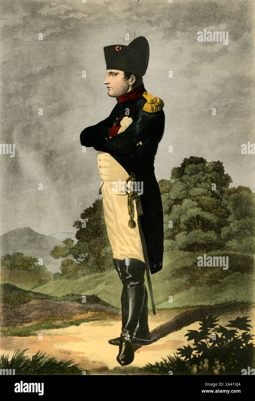 Napoleon, Kaiser der Franzosen und König von Italien, 1806, (1921). "Napoleon en Oberst de Chasseurs de la garde Imp&#xe9;riale - Empereur des Fran &#xe7; Ais, Roi d'Italie'. Portrait von Kaiser Napoleon I (1769-1821) als Oberst des Pferdes Chasseurs der Imperial Guard. Kupferstich von Arnold nach Dahling. Von "Napoleon" von Raymond Guyot, [H. Mehlig, Paris, 1921] Stockfoto