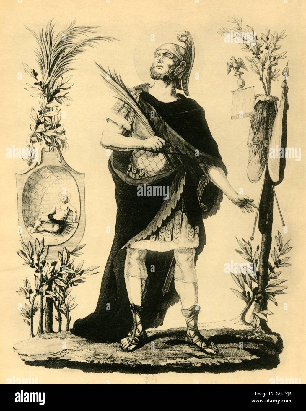 T'S. Napoleon Officier Romain, Märtyrer", Anfang des 19. Jahrhunderts (1921). Napoleon Bonaparte (1769-1821) ist als römischer Offizier, Heiliger und Märtyrer dargestellt. Von "Napoleon" von Raymond Guyot, [H. Mehlig, Paris, 1921] Stockfoto