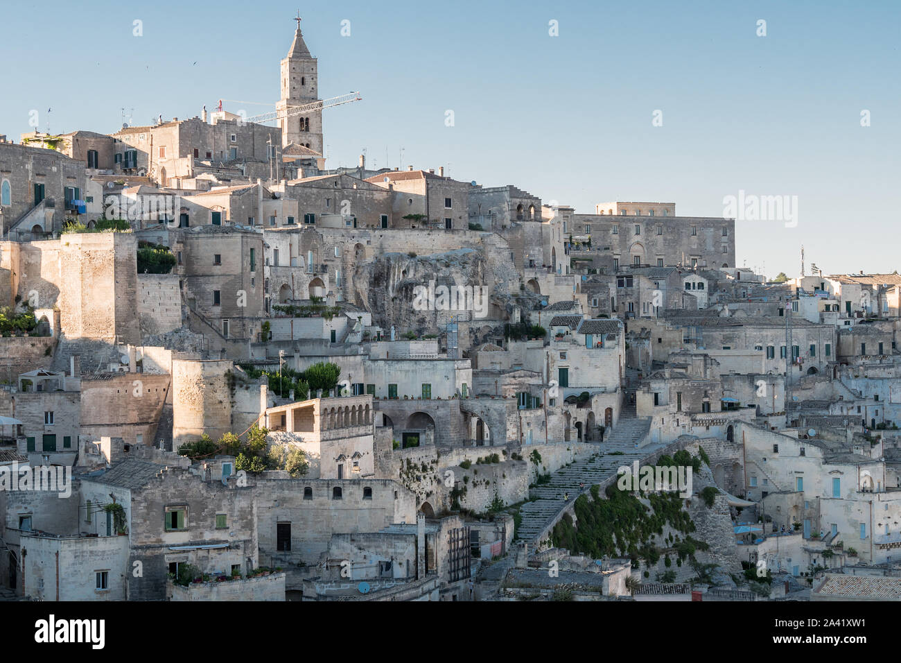 Skyline Luftbild der Altstadt von Matera, die wunderbare Stein Stadt im südlichen Italien, Matera ist eine Europäische Kulturhauptstadt 2019, UNESCO Weltkulturerbe Stockfoto